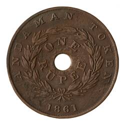 Token - 1 Rupee, Port Blair, Andaman Islands, 1861