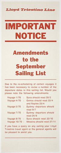 Pamphlet - 'Passenger Sailings', Galileo & Marconi, Lloyd Triestino Lines