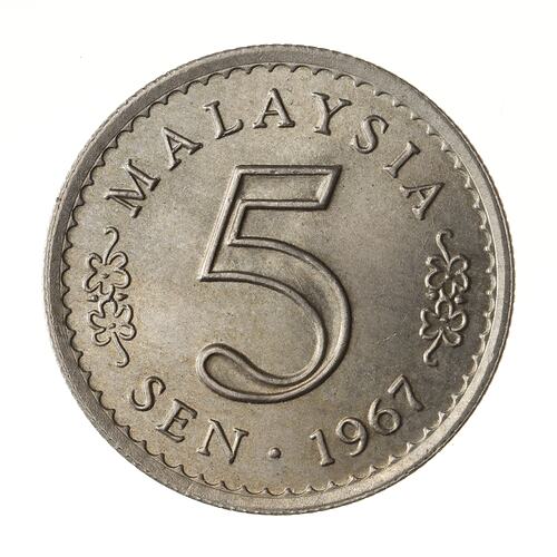 Coin - 5 Cents, Malaysia, 1967