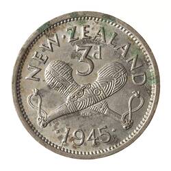 Coin - 3 Pence, New Zealand, 1945