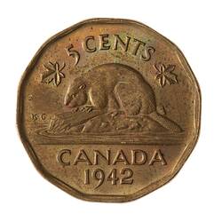 Coin - 5 Cents, Canada, 1942