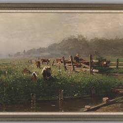 German landscape oil painting - 'Cattle in a Meadow', by Lina von Perbandt, 1880