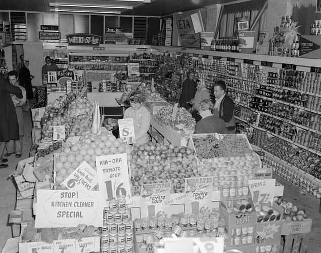Negative - Fruit & Vegetable Section of a Grocery Store, Oakleigh, Victoria, Apr 1954