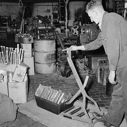 Worker at Bennett Engineering Company, West Brunswick, Victoria, Nov 1954