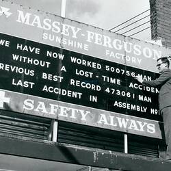 Photograph - Massey Ferguson, Safety Sign, Sunshine, Victoria, 1966