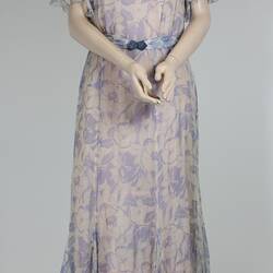 Dress - Blue & White Chiffon, circa 1920
