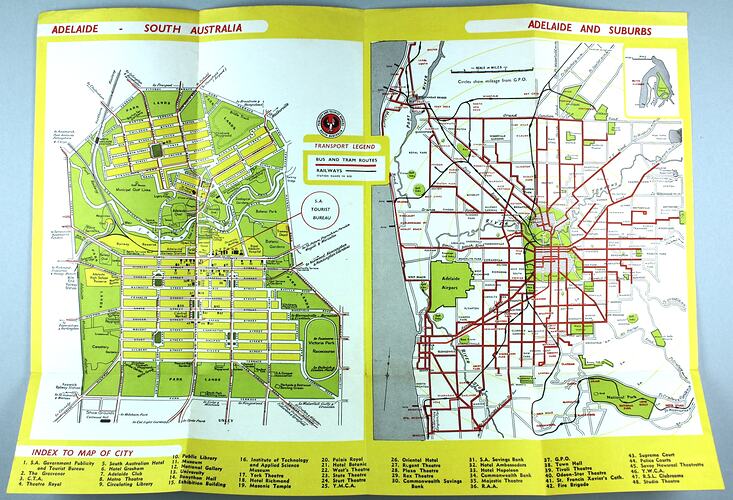 South Australia Suburbs Map Map - 'Adelaide & Suburbs Tourist Map', Adelaide, South Australia, May 1960