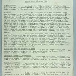 Information Sheet - P&O SS Stratheden, 'Today's Events', Indian Ocean, 27 Nov 1961