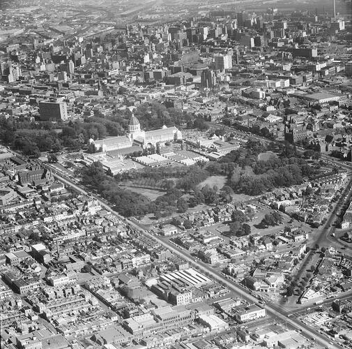Negative - Aerial View of the Royal Exhibition Building, Carlton, Victoria, Apr 1962
