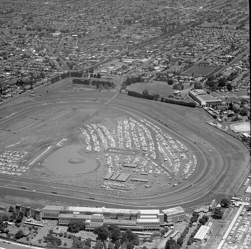 Negative - Aerial View of Caulfield Racecourse & Surrounding Suburb, Victoria, 20 Dec 1969