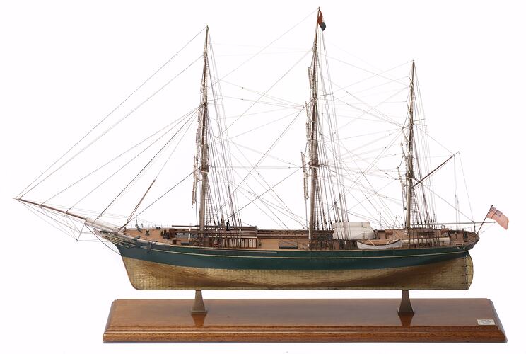 Model of a sailing ship with very detailed rigging.