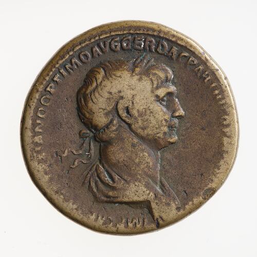 Coin - Sestertius, Emperor Trajan, Ancient Roman Empire, 114-117 AD