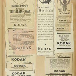 Scrapbook - Kodak Australasia Pty Ltd, Advertising Clippings, 'General Circulation Cuttings 1943-1944', Sydney, 1943-1944