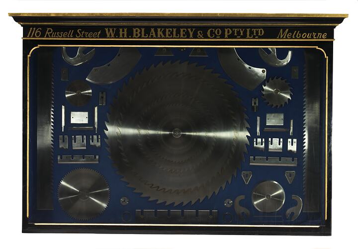 Display Cabinet - Circular & Vertical Saws, WH Blakeley, 1884