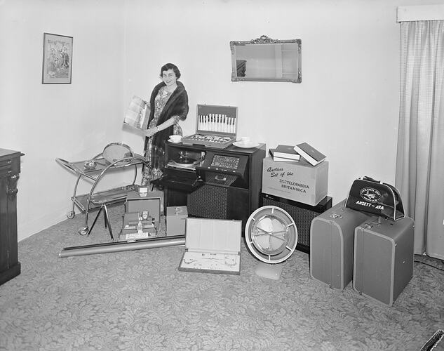 Woman with Electrical Goods, Ashburton, Melbourne, Victoria, 10 Sep 1959
