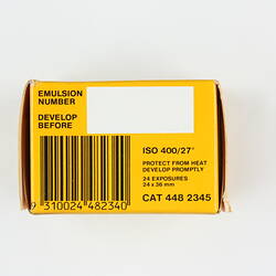 Back of film box with barcode.