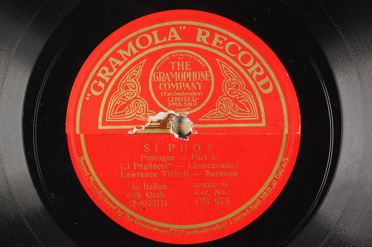 Disc Recording - Gramola,  Double Sided, 'Un Nido De Memorie' & 'Si Puo' (Il Pagliacci), 1927-1938