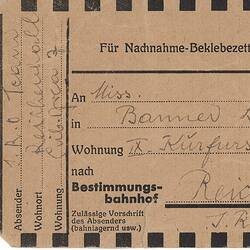 Luggage Tag - Farewell Card to Esma Banner, International Refugee Organization (IRO), Germany, 14 Mar 1951
