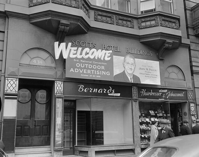 Outdoor Advertising, National Convention Poster at Scott's Hotel, Victoria, 26 Oct 1959