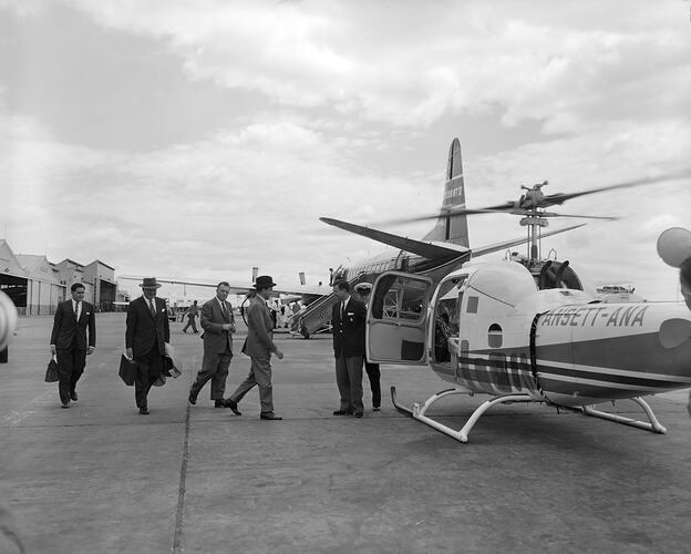 H.J. Heinz Company, Group of Men Boarding a Helicopter, Essendon Airport, Victoria, 09 Dec 1959