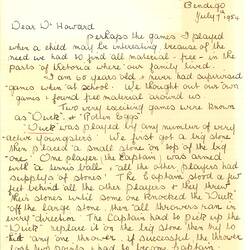 Letter - Gladys Beckham, to Dorothy Howard, Descriptions of Childhood Games, 7 Jul 1954