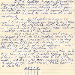 Document - M. Hammond, Addressed to Dorothy Howard, Description of Chasing Game 'British Bulldog', 1954-1955