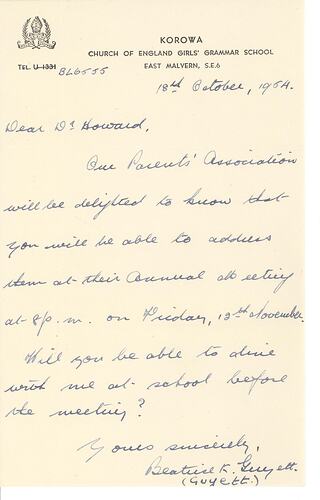 Handwritten letter in blue ink on paper.