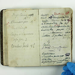 Inside pages, hand-written, of black book.