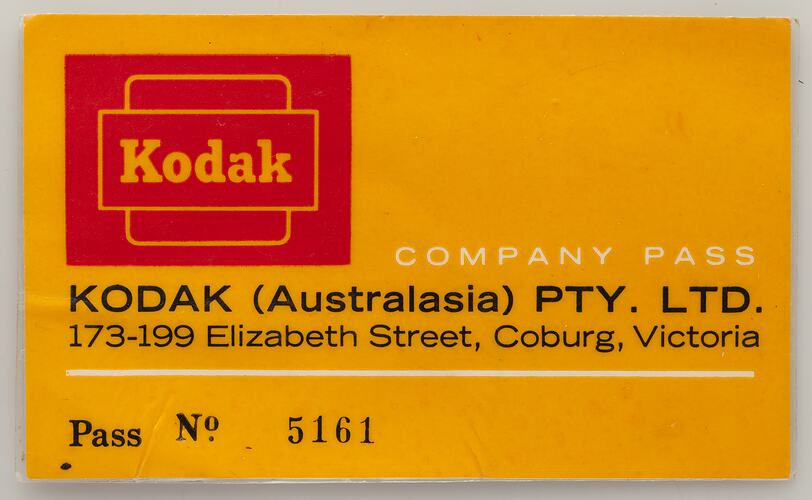 Security Pass - Kodak (Australasia) Pty Ltd, Gordana Duzdevich, Coburg, 1968-1977