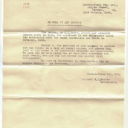 Front of typed letter on plain white paper.