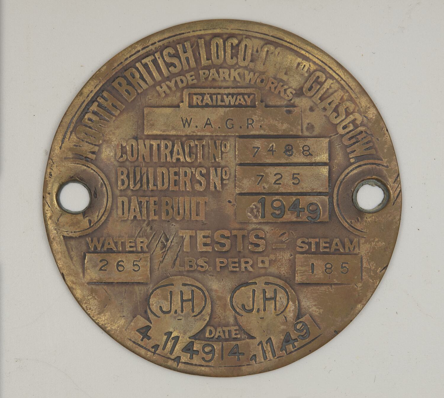 Locomotive Boiler Plate - North British Locomotive Co Ltd, Glasgow, 1949