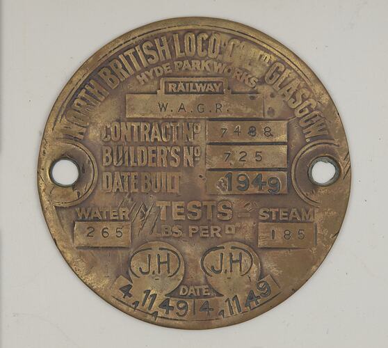 Locomotive Boiler Plate - North British Locomotive Works, 1945
