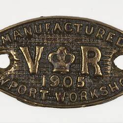 Rollingstock Builders Plate - Victorian Railways, Newport Workshops, 1905