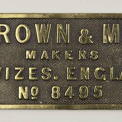 Builders Plate - Brown & May Limited, Devizes, England, circa 1910