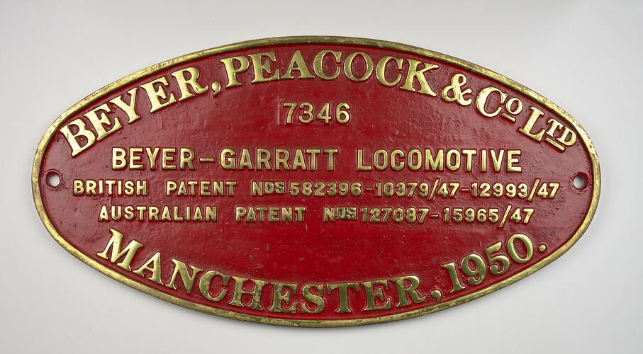 Locomotive Builders Plate - Victorian Railways, 1919