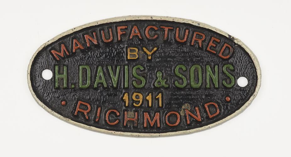 Locomotive Plate - Davis & Sons, 1911