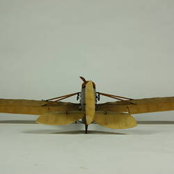 Model aeroplane viewed from rear.