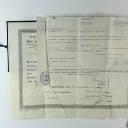 Diploma - Merchant Marine Engineer, The Hague, Netherlands, 15 Oct 1937