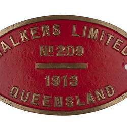 Locomotive Builders Plate - Walkers Ltd, Maryborough, Queensland, 1913