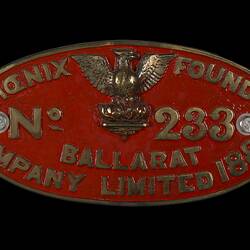 Locomotive Builders Plate - Phoenix Foundry, Ballarat, Victoria, 1889