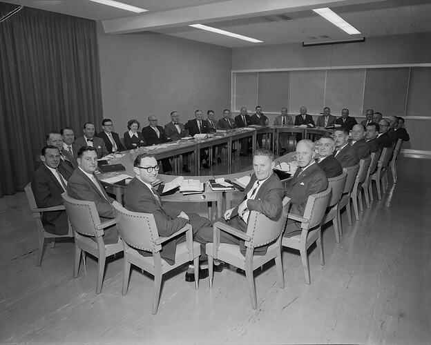 Davies Coop and Co, Group Portrait in Meeting Room, Melbourne, Victoria, Oct 1958
