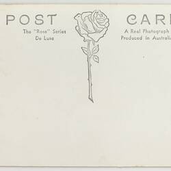 White back of a 'Rose Series' postcard. Rose logo printed in grey.