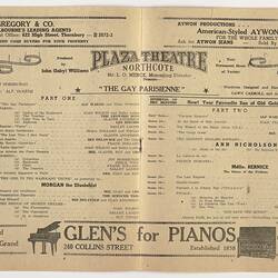 Theatre Programme - 'The Gay Parisienne' Plaza Theatre Northcote, 27 Jun 1952, Pages 6-7