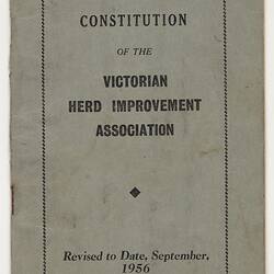 Booklet - Constitution of the Victorian Herd Improvement Association, Sep 1956, Front Cover
