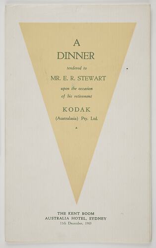 Programme - Kodak Australasia Pty Ltd, Mr E.R. Stewart Retirement Dinner, Sydney, 11th December 1963, Page 1