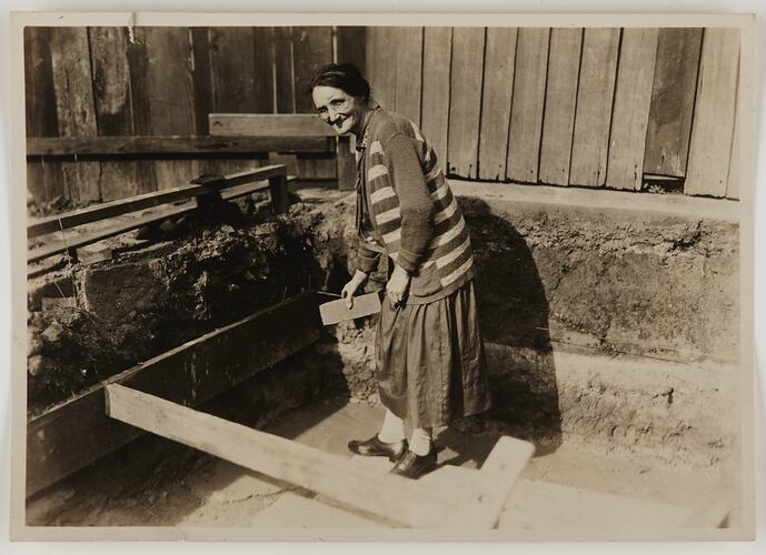 Kodak Australasia Pty Ltd, Miss B Kingston, Laying First Brick, Building 4, Abbotsford, Victoria, 30 Apr 1928
