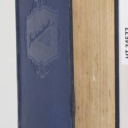 Blue book, side view of pages.