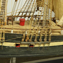 Wooden ship with three masts, detail of centre of deck.