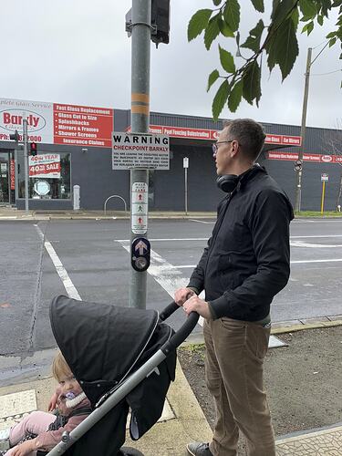 Pedestrians Beside 'Checkpoint Barkly' Sign, Cnr Barkly Street and Summerhill Road, Footscray, 5 Jul 2020