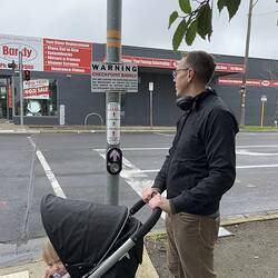 Digital Photograph - Pedestrians Beside 'Checkpoint Barkly' Sign, Cnr Barkly Street and Summerhill Road, Footscray, 5 Jul 2020